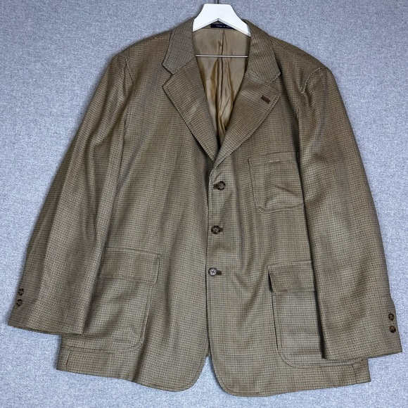 T Harris Blazer Mens XL Checked Wool Silk Sport Coat Jacket Worsteds Pockets - Picture 1 of 14